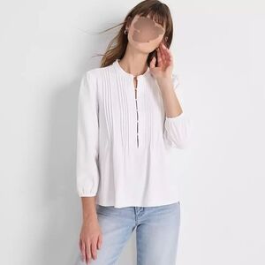 Lands' End White Pintuck Peasant Blouse